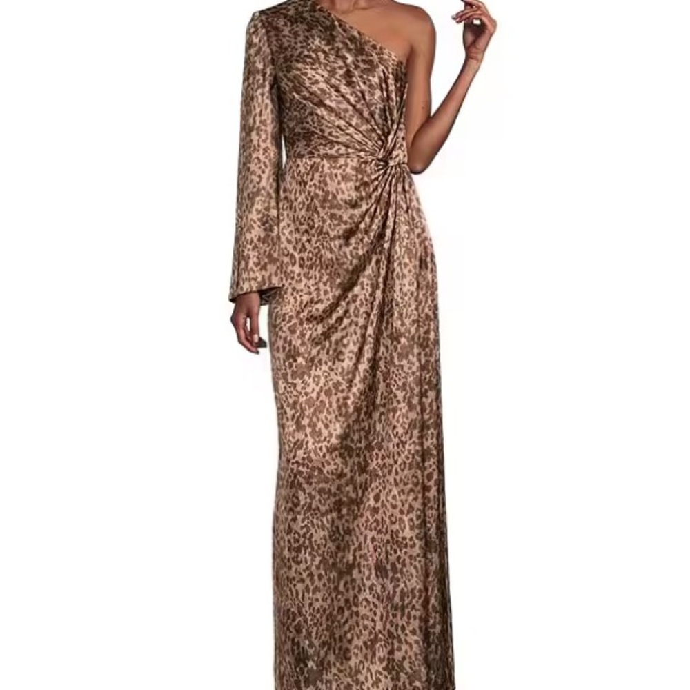 Leopard Print One-Shoulder Maxi Dress Muse by Marchesa sz 14